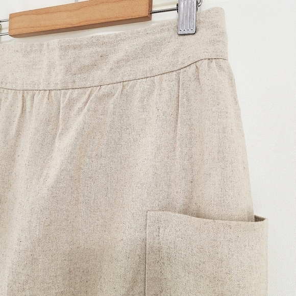 Cartonnier tan gold linen skirt patch pockets knee length size 4 (ripped lining) - Picture 3 of 10